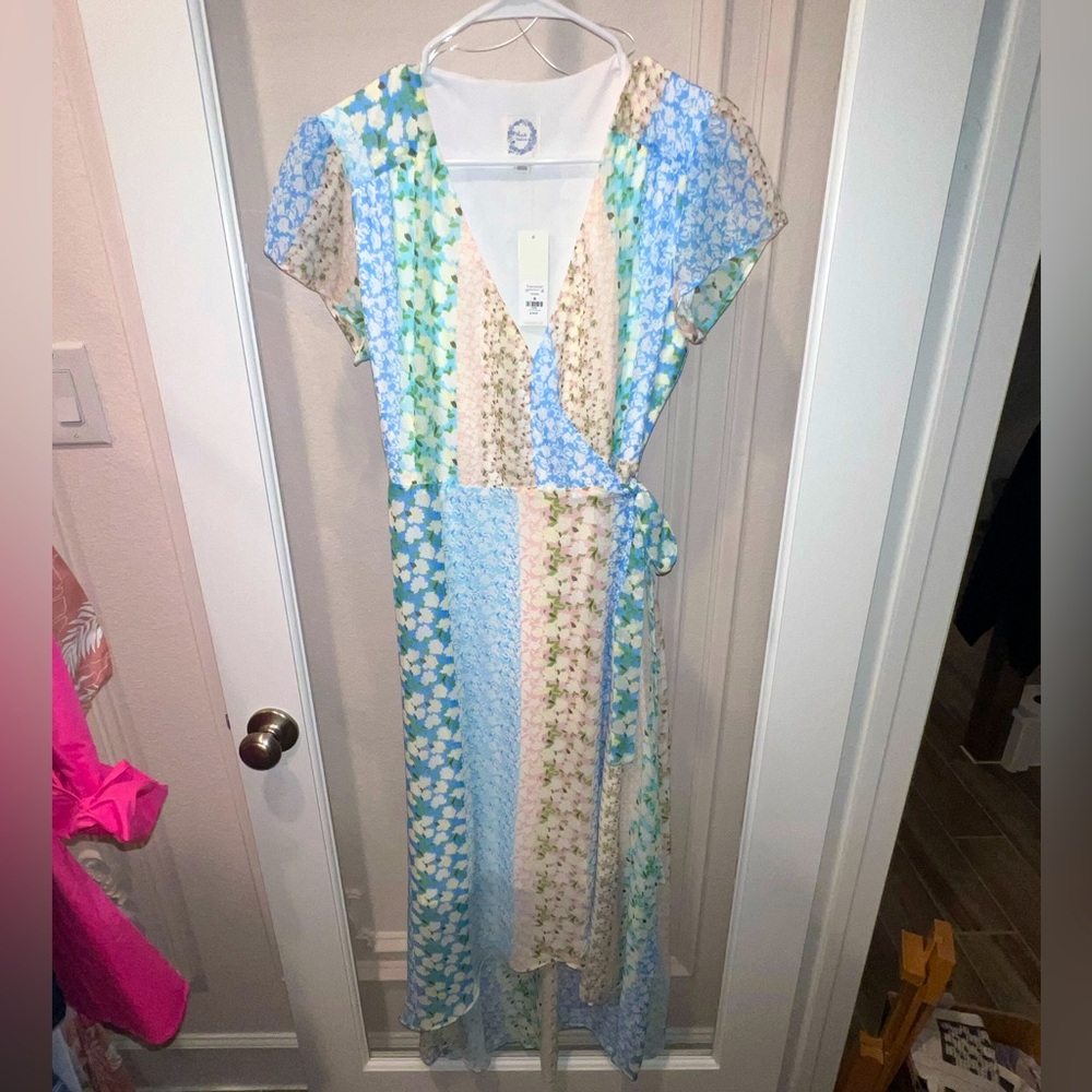 Francesca’s Blue Rain Size M Floral Wrap Maxi High Low Dress